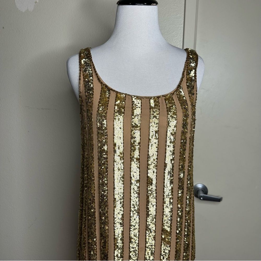 Haute hippie gold 100% silk sequin shift dress size small - Picture 2 of 8